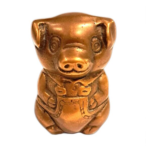 Vintage brass pig mini statue mid-century modern home decor bow tie MCM figurine - Picture 1 of 8